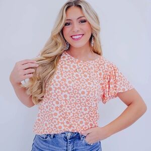 Flutter Sleeve Floral Top - Coral